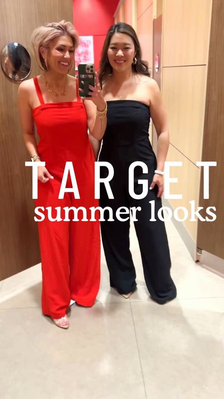3 Target Summer looks - 
All 💥30% OFF💥 (Sandals too!!)
Look 1: Jumpsuit with removable straps 🔥. - we’re both in the medium and the fit is 10/10!!
Look 2: The most flattering SUNDRESS - both in the small. Comes in 6 color/print options and it’s ON SALE for just $17.50!!
Look 3: Wearing the medium (both could have done the small) - this crotchet dress is totally giving designer vibes!! 

#LTKStyleTip #LTKFindsUnder50 #LTKSaleAlert