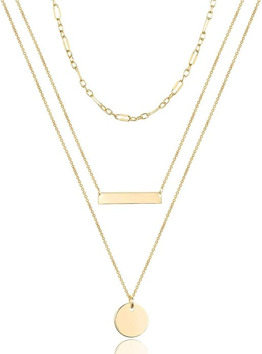 Turandoss Dainty Layered Choker Necklace, Handmade 14K Gold Plated Y Pendant Necklace Multilayer ... | Amazon (US)