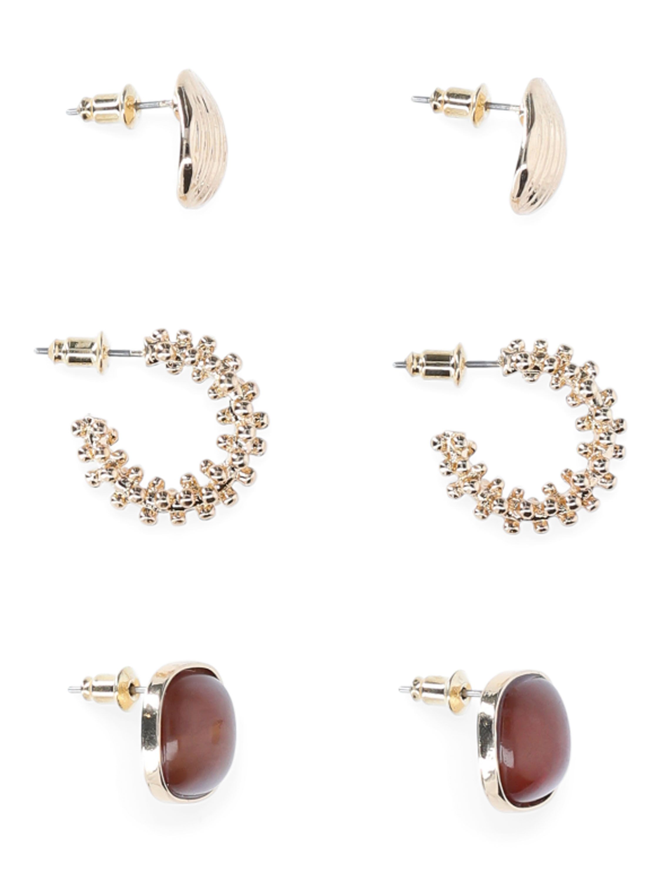 Time and Tru Women's Trio Gold Tone Stud and Hoop Earrings, 3-Pairs | Walmart (US)