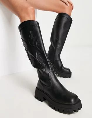 ASOS DESIGN Chase square toe western boots in black | ASOS (Global)