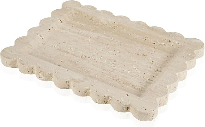 Luxury Beige Travertine Tray with Scalloped Edge, 11"x8" Rectangle Vanity Tray for Bathroom & Kit... | Amazon (US)