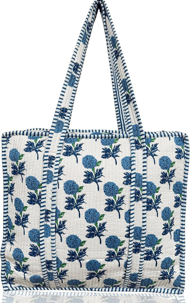 100% Cotton Quilted Tote Bag 18x16– Large Zipper Beach Bag & Travel Bag Purse Reusable Grocery ... | Amazon (US)