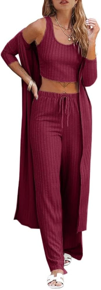 Fessceruna Womens 3 Piece Lounge Pajamas Sets Cute Vacation Matching Set | Amazon (US)