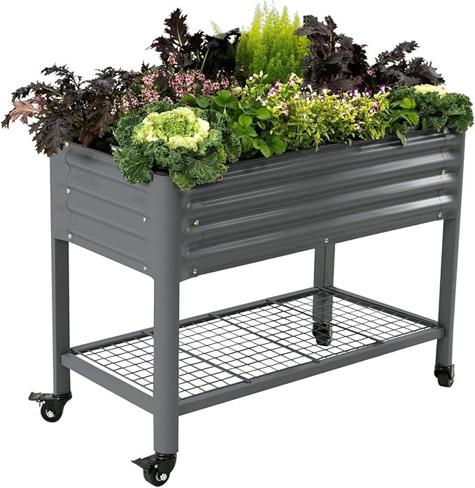 Rolling Elevated Raised Garden Bed-V Series, 2' x 4' Garden Beds with Legs & Storage Rack for Pat... | Amazon (US)