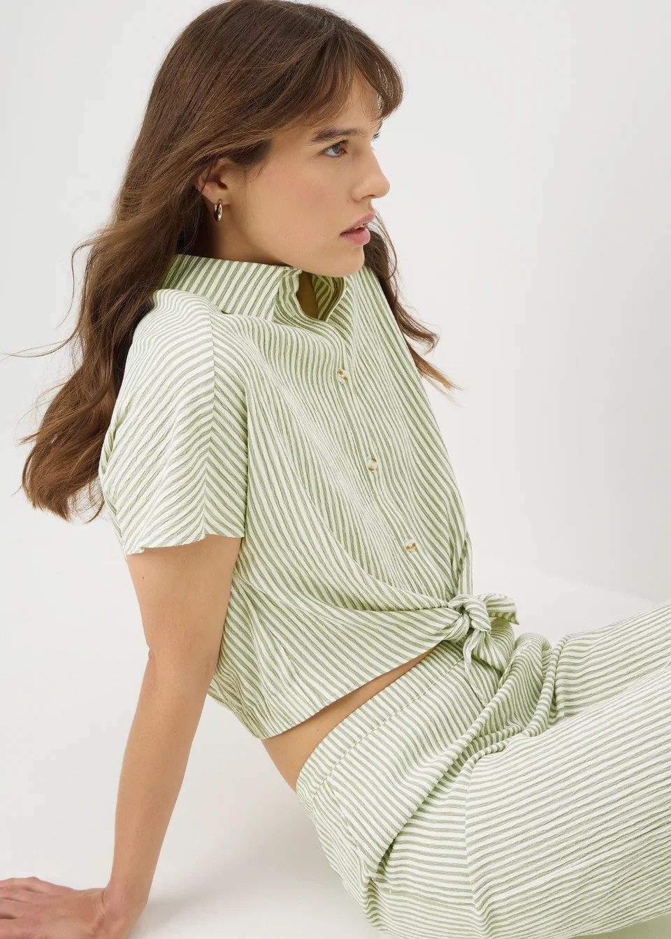 Green Co Ord Stripe Tie Front Shirt | Matalan (UK)