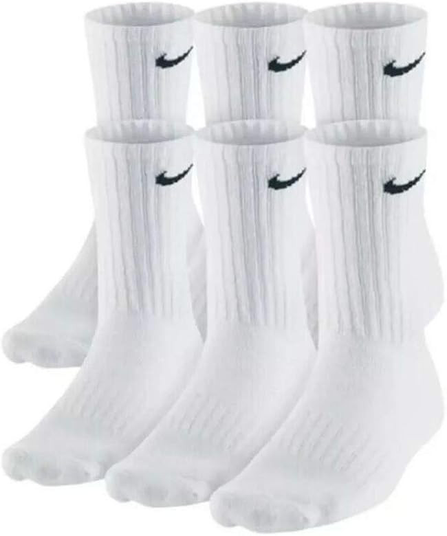 NIKE Dri-Fit Training Cotton Cushioned Crew Socks 6 PAIR White with Black Signature Swoosh Logo) ... | Amazon (US)