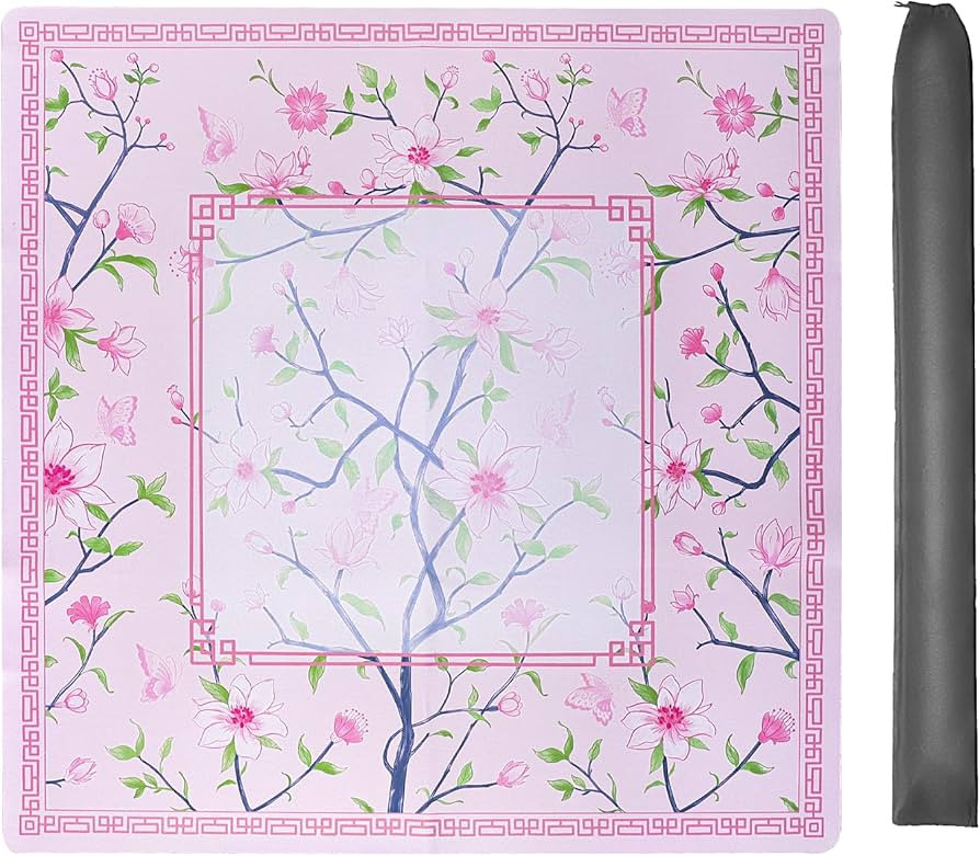 Pink Printed Mahjong Mat (31.5”x31.5”) with Black Carrying Bag, Anti-Slip, Noise-Reducing, Ma... | Amazon (US)