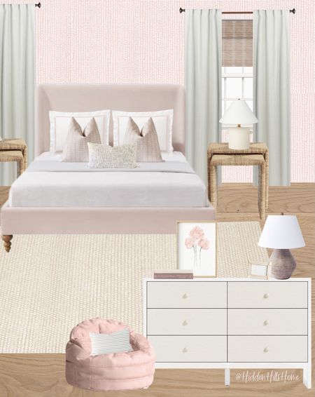 Pink girls bedroom mood board, modern transitional girls bedroom, girls room design, girls bedroom design #bedroomm

#LTKhome #LTKkids #LTKsalealert