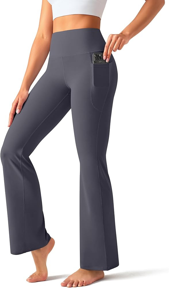 OLCHEE Womens Yoga Pants Flare Leggings with Pockets High Waist Tummy Control Workout Bell Bottom... | Amazon (US)