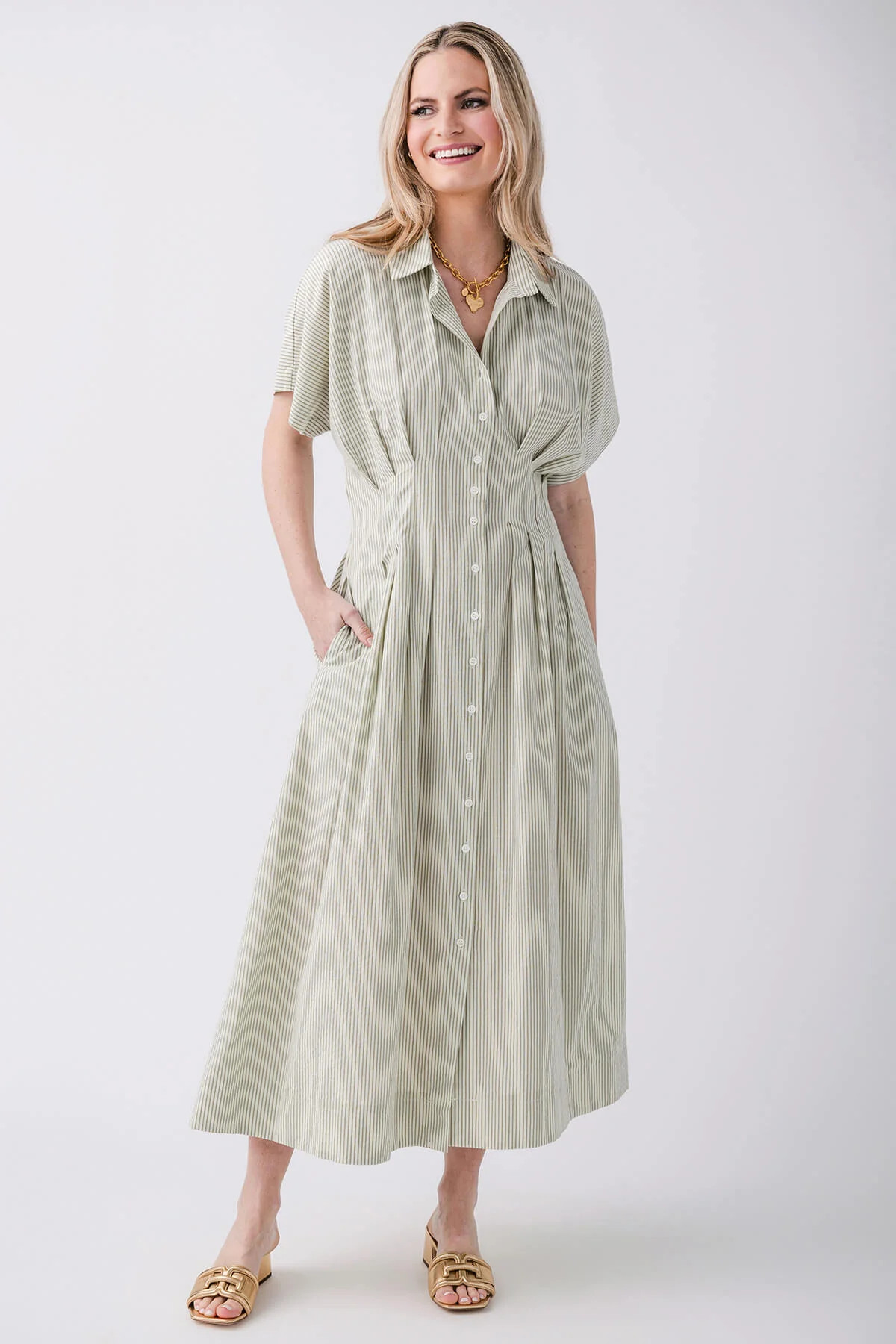 By Together Striped Woven Midi Dress | Social Threads