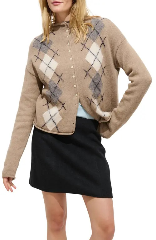 Alex Mill Taylor Argyle Wool Blend Cardigan in Oatmeal at Nordstrom, Size Large | Nordstrom