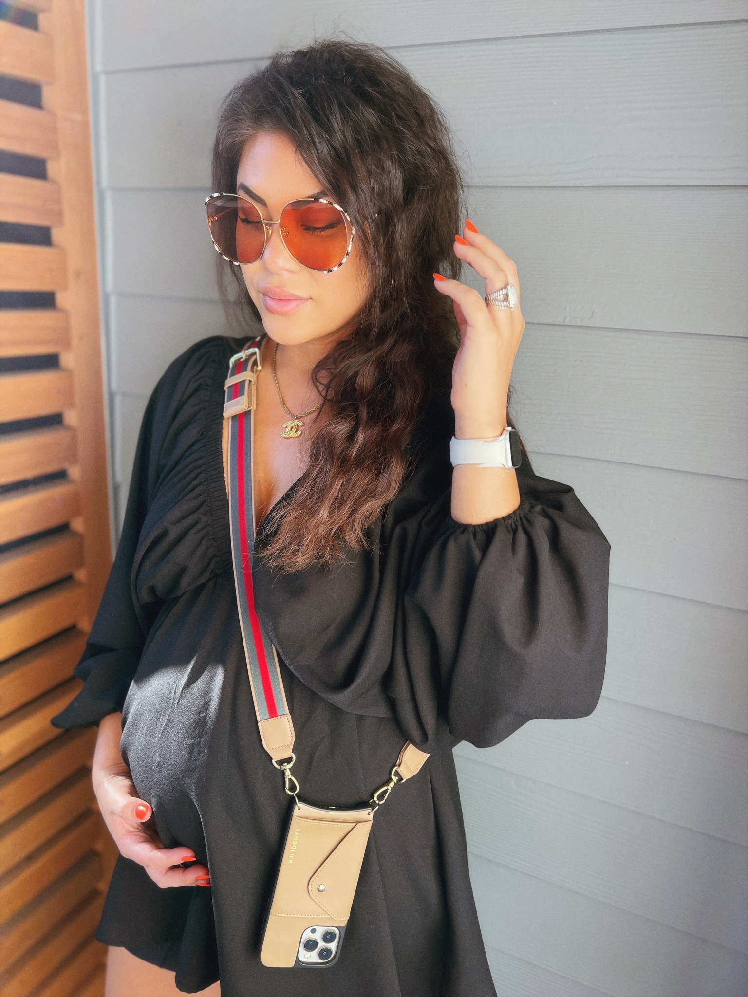 Bandolier sale / luxury phone case / crossbody phone case holder / mom hack / second trimester outfit / black summer dress / vacation ootd vibes / Chanel necklace / Gucci sunglasses 

#LTKsalealert #LTKstyletip #LTKbump