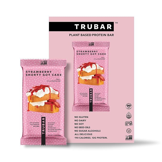 TRUBAR Vegan Protein Bar, Strawberry Shorty Got Cake, Gluten Free, Plant Based Protein, Dairy Fre... | Amazon (US)