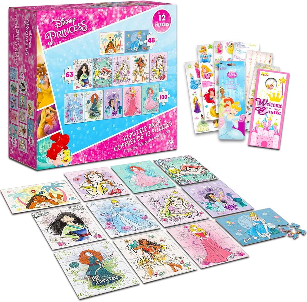 Disney Princess Jigsaw Puzzle 12 Pack Bundle for Girls, Kids - 48 Pc Disney Puzzles for Kids Ages... | Amazon (US)