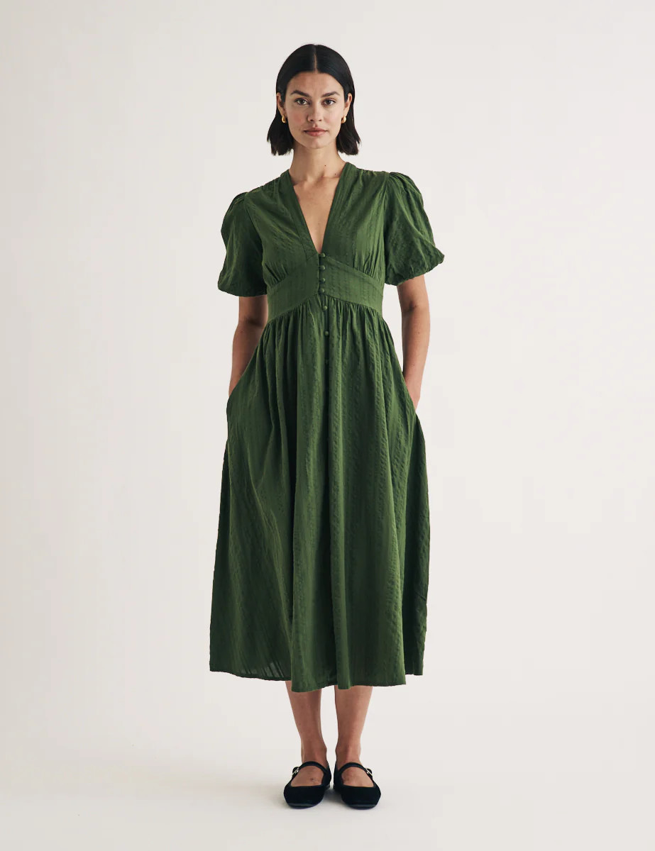 Dark Green Short Sleeve Starlight Midi Dress | Nobody's Child