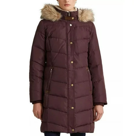 Ralph Lauren PINOT NOIR Women s Faux-Fur-Trim Hooded Puffer Coat US X-Small | Walmart (US)