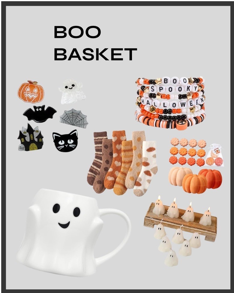 cute idea for a tiny boo basket!!🎃👻

-ghost mug
-fall fuzzy socks
-halloween hair clips
-halloween bracelet set
-pumpkin shower steamers 
-tiny ghost candles

#LTKParties #LTKHalloween #LTKSeasonal