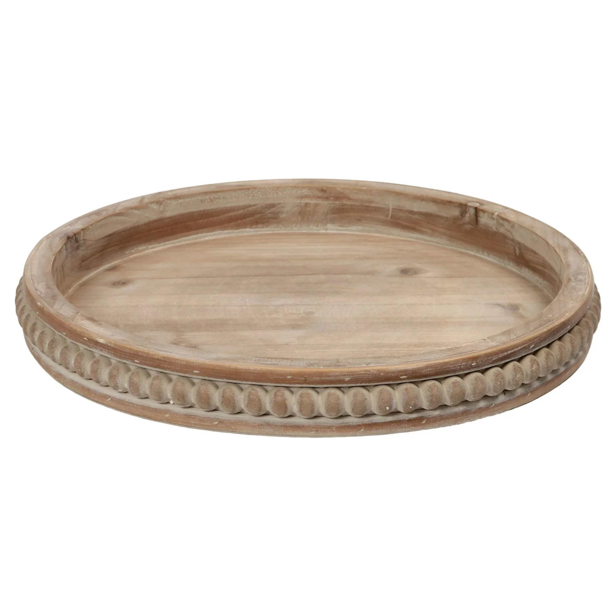 SOFE 16" Natural Hand Crafted Beaded Wooden Tray, Farmhouse Large Round Tray, Serving Tray Decora... | Walmart (US)