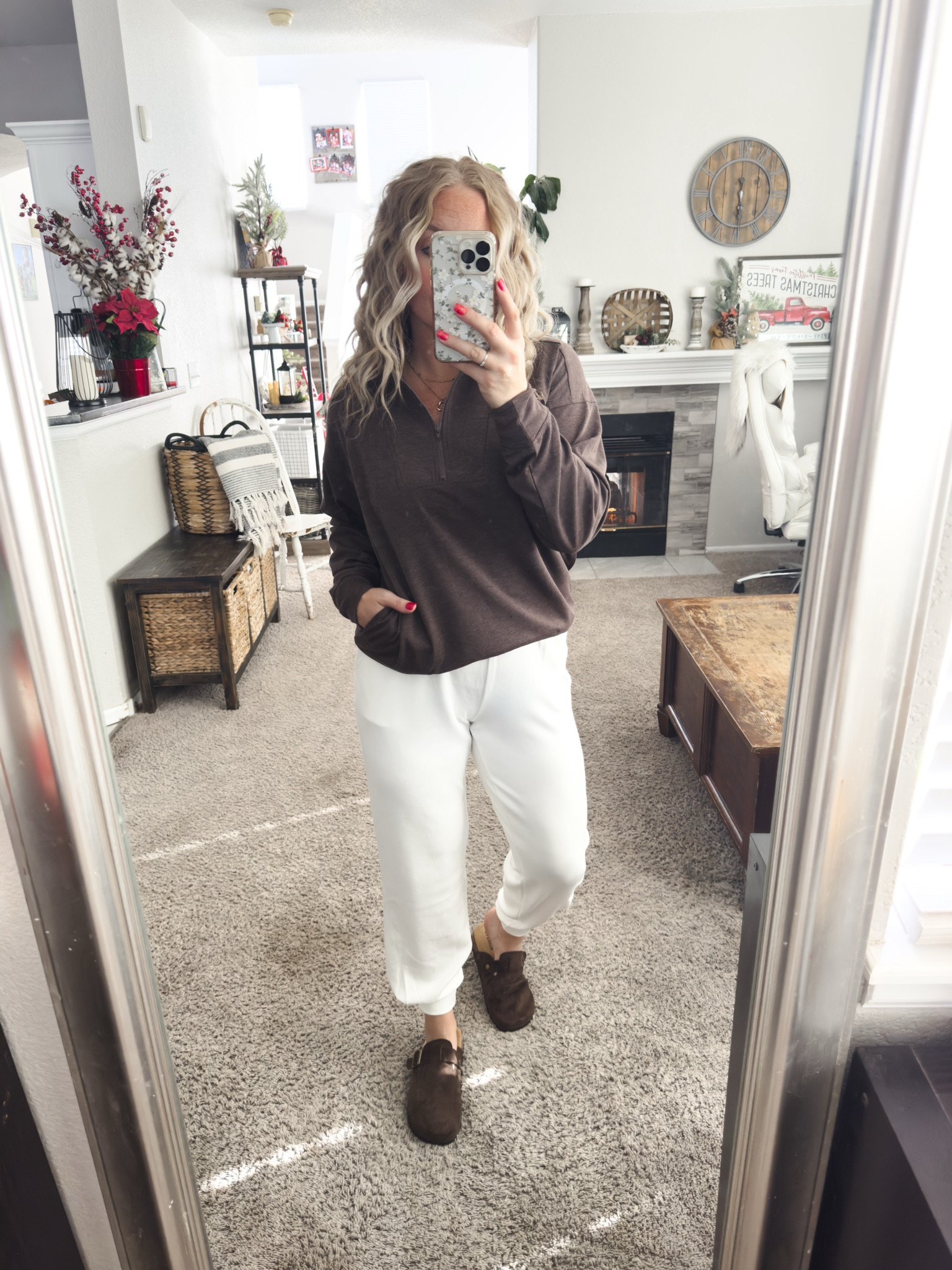 Comfy loungewear outfit with a brown lightweight quarter zip sweater, white jogger pants, and chocolate brown faux suede clogs. Everything fits tts



3 dots clothing
Winter outfit
Winter fashion
Amazon winter outfits
Trending winter fashion 
 casual winter outfits | winter fashion | size 4-6 | cold weather outfits | winter outfit ideas | layering outfit for the cold| winter fashion 2025 | outfit inspo | outfit ideas | winter outfits amazon  | casual outfit Ideas  | Casual Outfits | Amazon Casual Outfit | Cute casual outfits | Preppy Outfit 




#LTKSaleAlert #LTKPetite #LTKootd