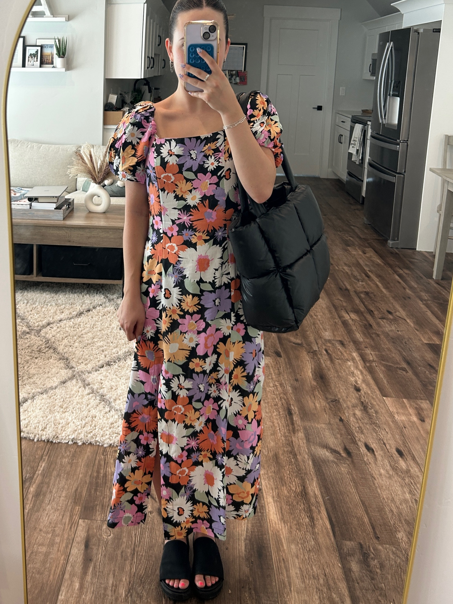 Dress from ASOS. No longer on the website. Shoes from Steve Madden. This TOTE is my everything. Originally got it from ShopHenly but there’s a dupe on Amazon  