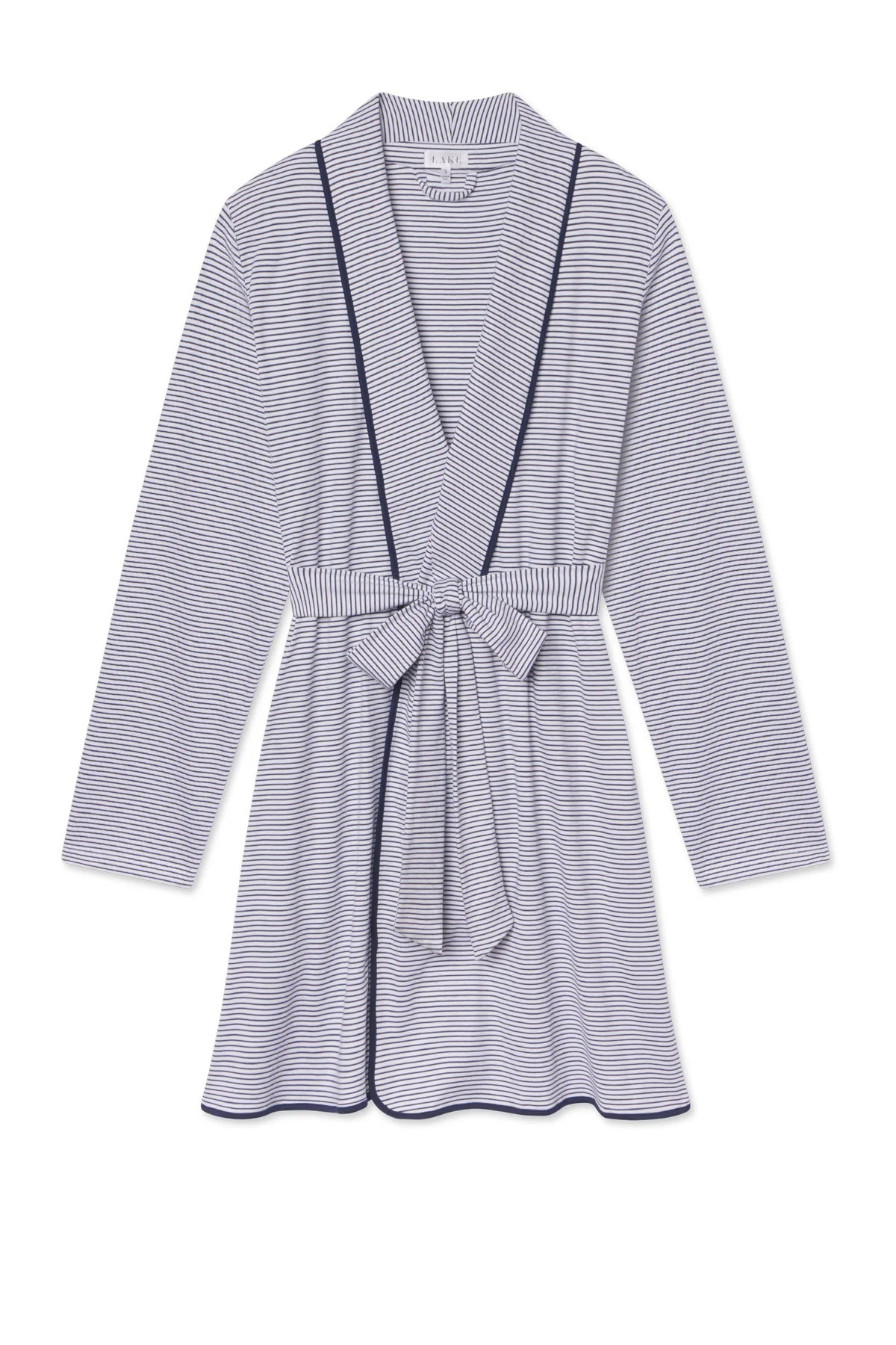 Pima Short Robe in English Navy Stripe | Lake Pajamas