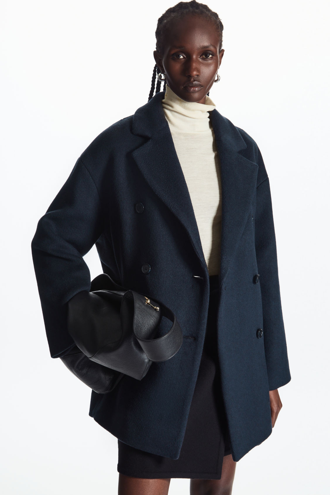 DOUBLE-BREASTED SHORT WOOL-BLEND COAT - DARK NAVY - Coats and Jackets - COS | COS (US)