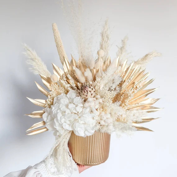 Dried Floral  Pampas  Palm Golden Vase Arrangement  Lagurus | Etsy | Etsy (US)