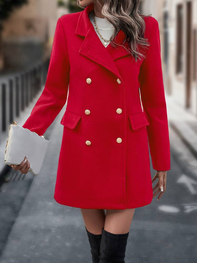 Lapel Collar Double Breasted Coat | SHEIN