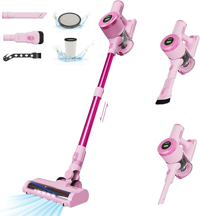 Cordless Stick Vacuum Cleaner, 30KPa Handheld Rechargeable Battery Lightweight Small Pink Vac Ele... | Amazon (US)