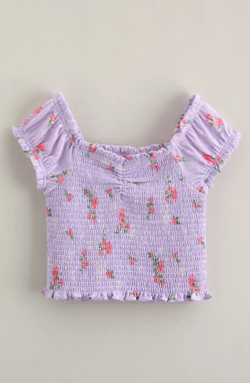 Nordstrom Kids' Floral Smocked Top in Purple Secret Bow Floral at Nordstrom, Size Xl | Nordstrom