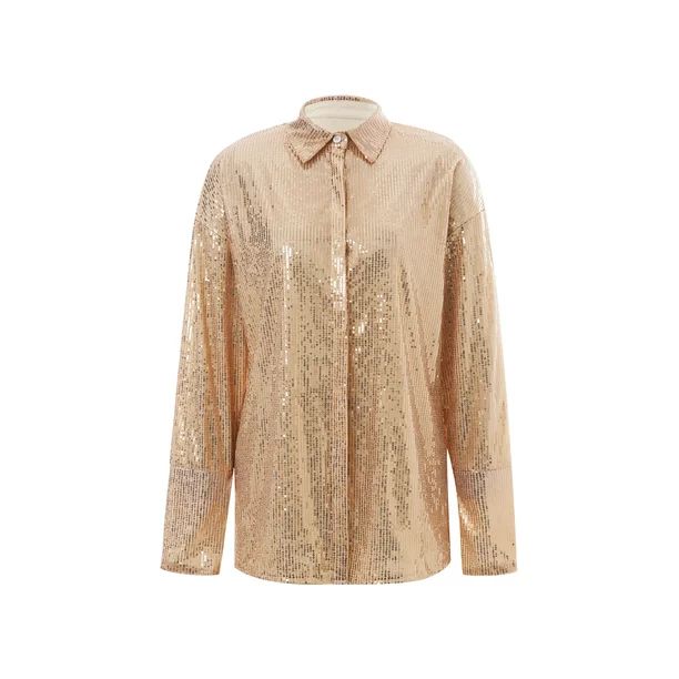 Women Sequin Button Down Shirt Long Sleeve Sparkle Glitter Blouses Top Vintage 90s Party Clubwear... | Walmart (US)