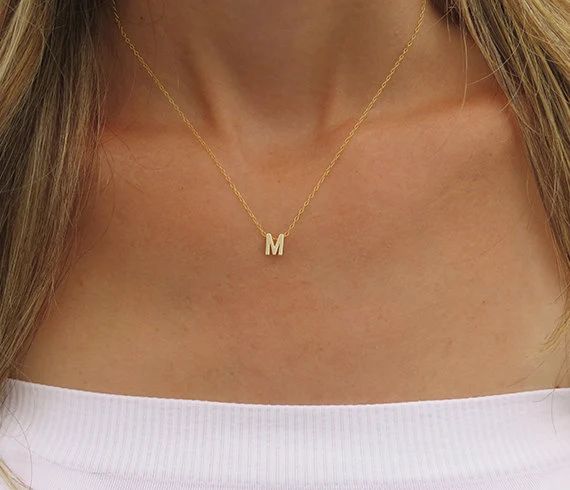 Tiny Gold Initial Necklace, Gold Letter Necklace, Gold Initial Jewelry, Bridesmaid Gift, Personal... | Etsy (US)