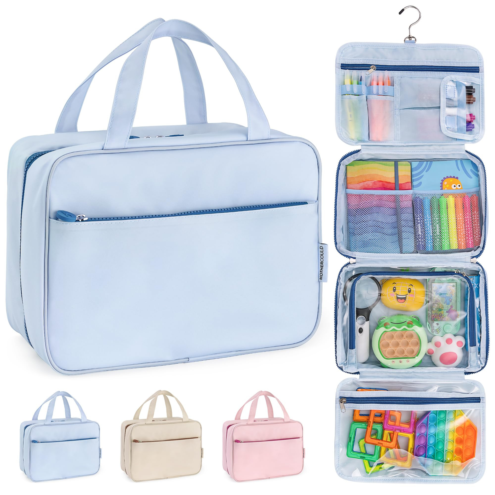 Kids Travel Organizer – Multi-Compartment, Water-Resistant Hanging Bag for Toys, Snacks, & Acti... | Amazon (US)