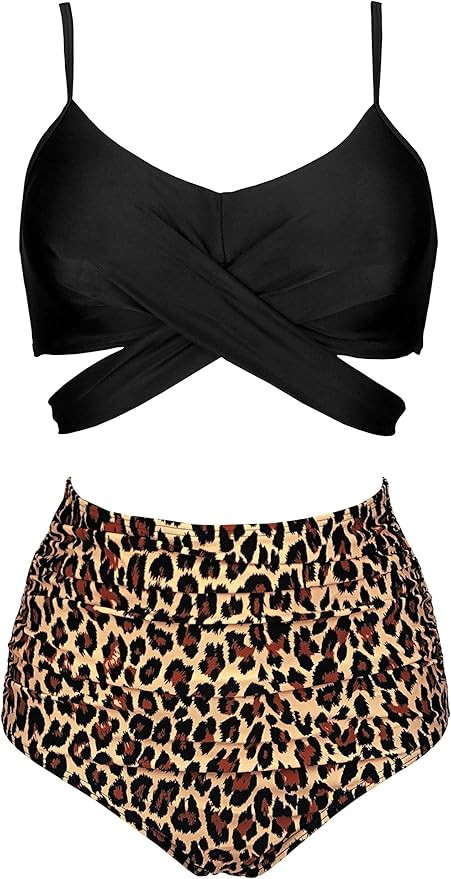 COCOSHIP Women's Ruching High Waist Bikini Set Cross Wrap Push Up Top Tie Back Bathing Swimsuit(F... | Amazon (US)