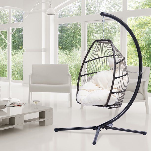 Hanging Chair with Stand, 2021 Newest Rattan Hanging Egg Chair, UV Resistant Cushions and Steel S... | Walmart (US)