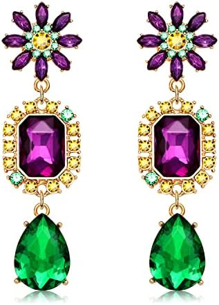 Mardi Gras Earrings for Women, Rhinestone Mardi Gras Accessory, Purple Green Gold Crystal Earring... | Amazon (US)