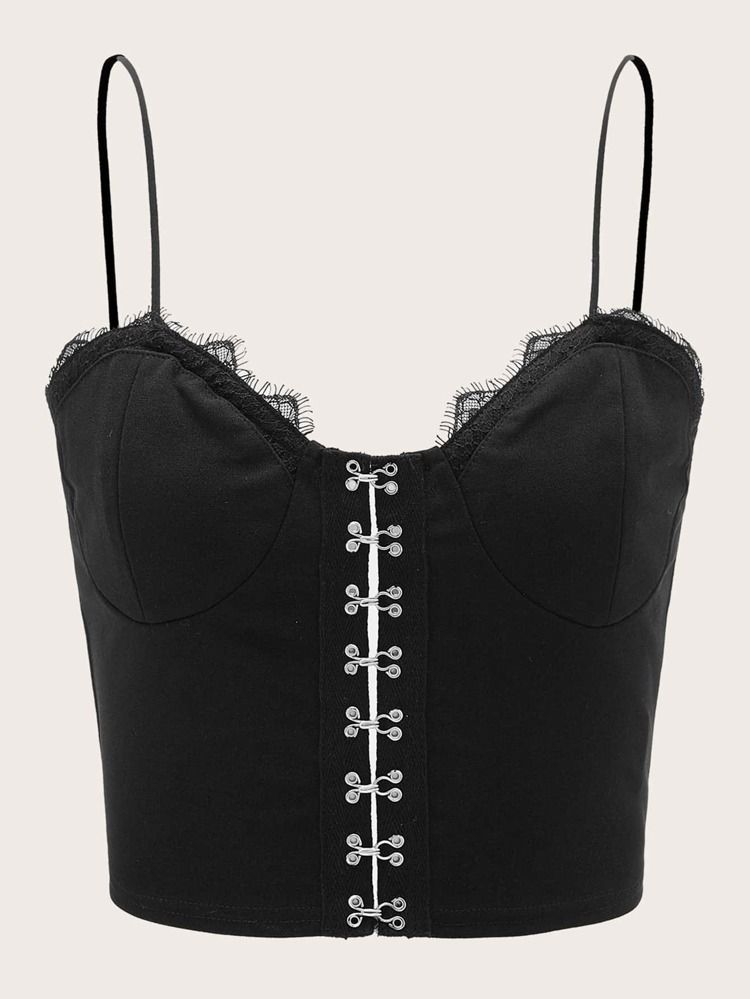 SHEIN MOD Lace Trim Hook and Eye Front Bustier Cami Top | SHEIN