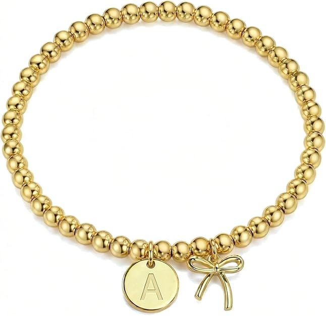 BAYLAY Gold Beaded Bracelets for Women-Initial Bracelet Gold Bracelets for Women Copper Beaded Br... | Amazon (US)