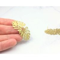 Monstera Leaf Statement Earrings, Unplated Brass Tropical Earrings, Handmade Jewellery by Detail Lon | Etsy (US)