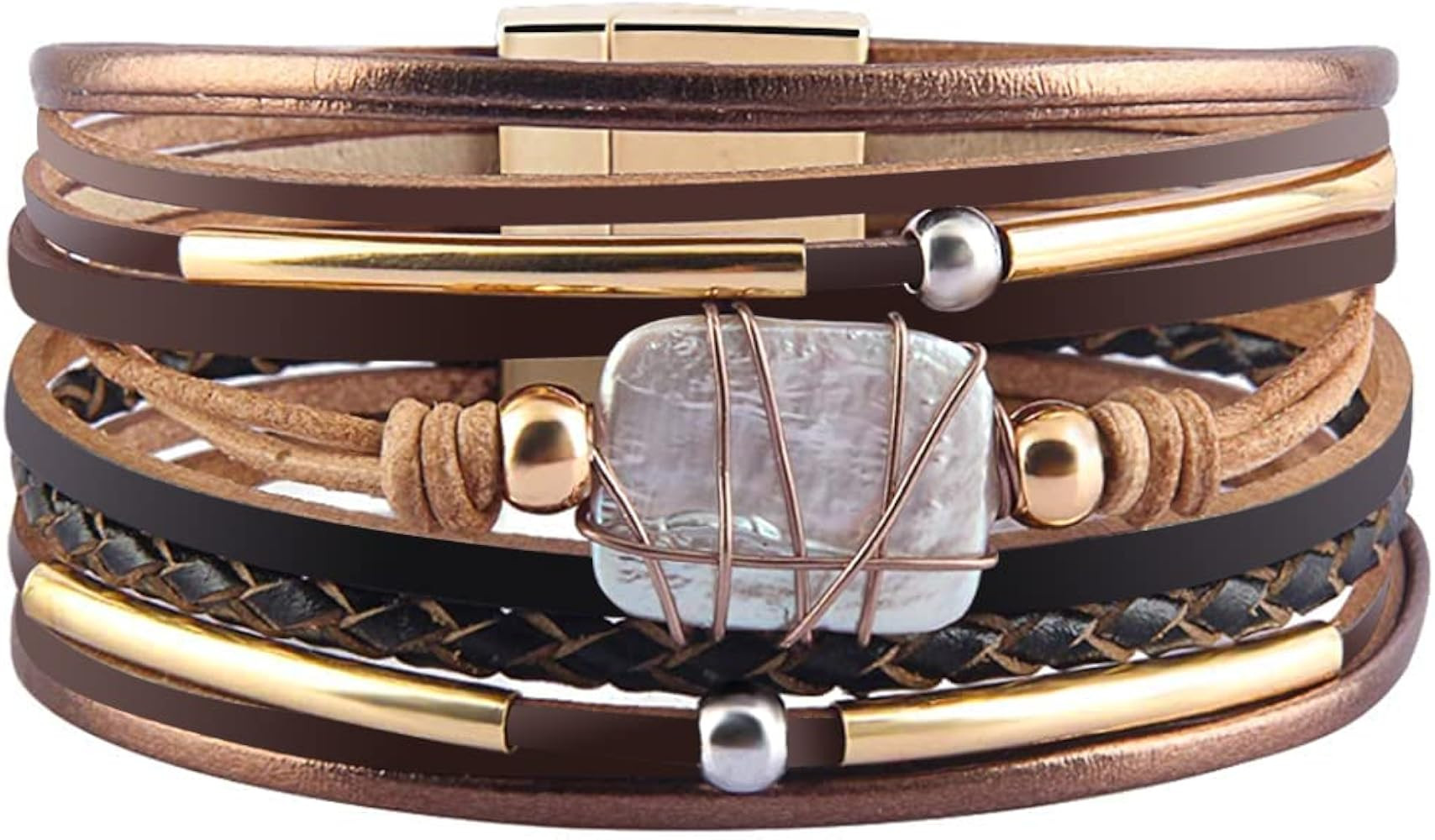 Fesciory Leather Wrap Bracelet for Women, Boho Western Layered Cuff Jewelry | Amazon (US)