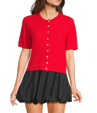 Things Between Cable Knit Button Front Short Sleeve Cardigan | Dillard's | Dillard's