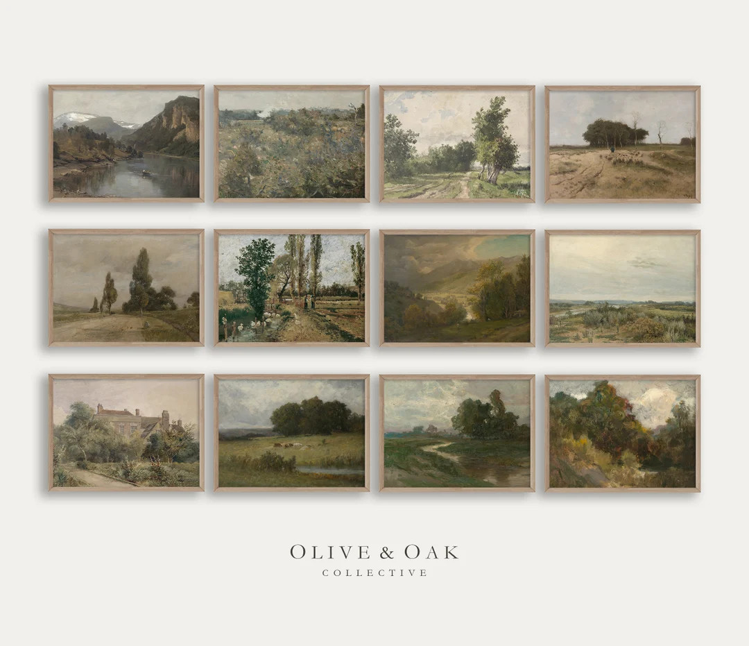 Vintage Farmhouse Print SET of 12 / Moody Country Landscape Painting PRINTABLE / #G06 | Etsy (US)