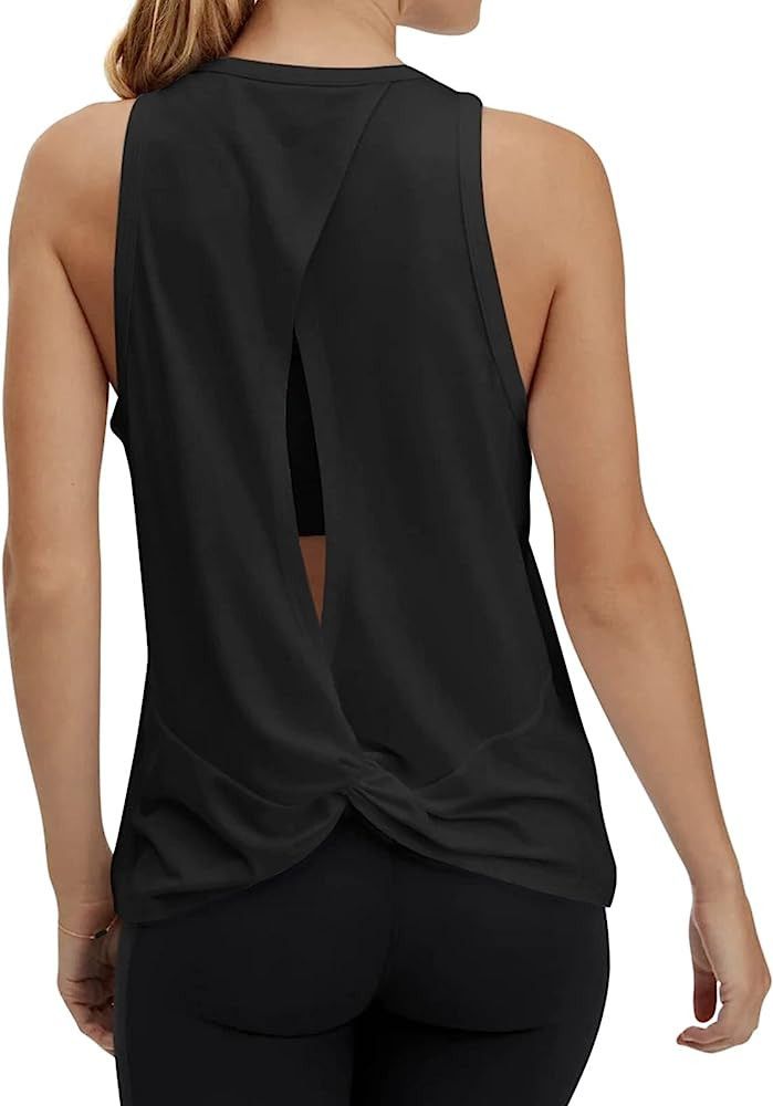 Cyanstyle Open Back Tops for Women Workout Athletic High Neck Tank Tops Loose Fit Sleeveless Runn... | Amazon (US)