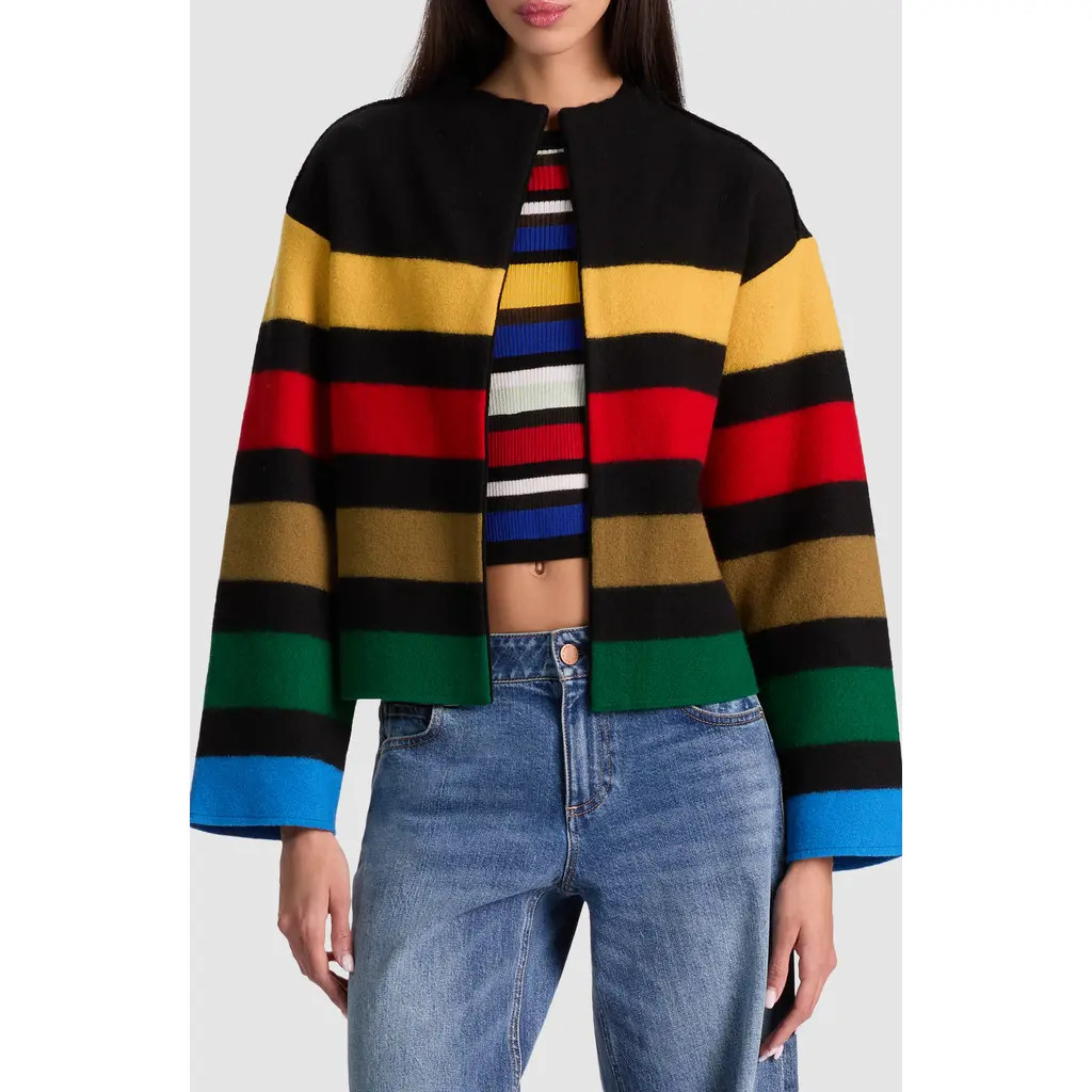 Alice + Olivia Pearson Stripe Wool Jacket in Black Multi at Nordstrom, Size X-Small | Nordstrom