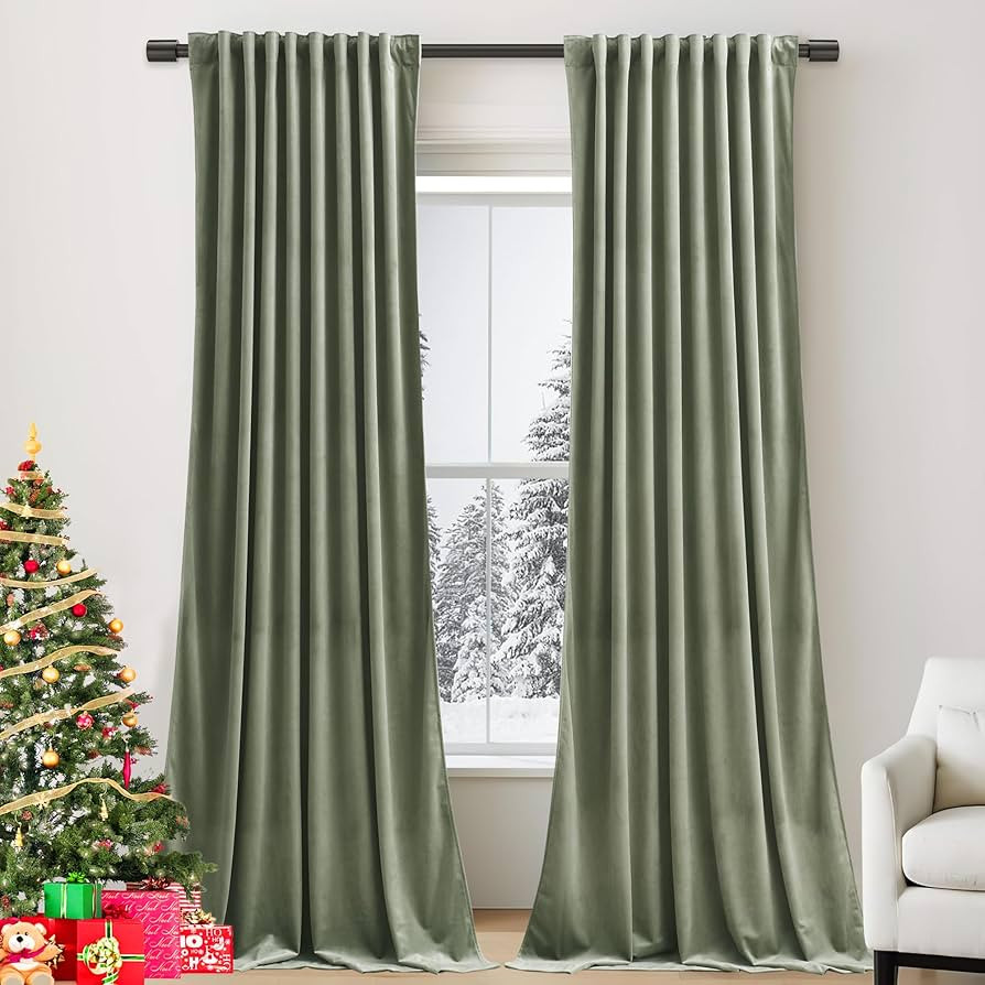 StangH Sage Green Velvet Curtains 84 inches 2 Panels - Thermal Insulated Light Blocking Privacy D... | Amazon (US)
