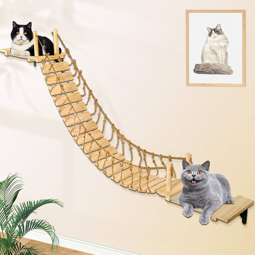 Calmbee Cat Wall Shelves, Cat Wall Furniture 70" Cat Bridge Wall Mount Cat Perch Wooden Hammock C... | Amazon (US)