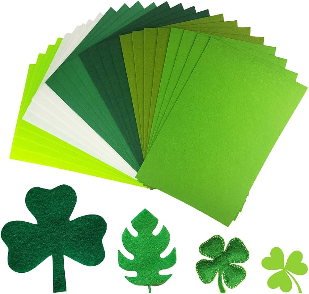 24 Pcs Felt Fabric Sheets, 8 Inch X 12 Inch St. Patrick's Day Green Craft Felt 1mm Thick A4 Stiff... | Amazon (US)