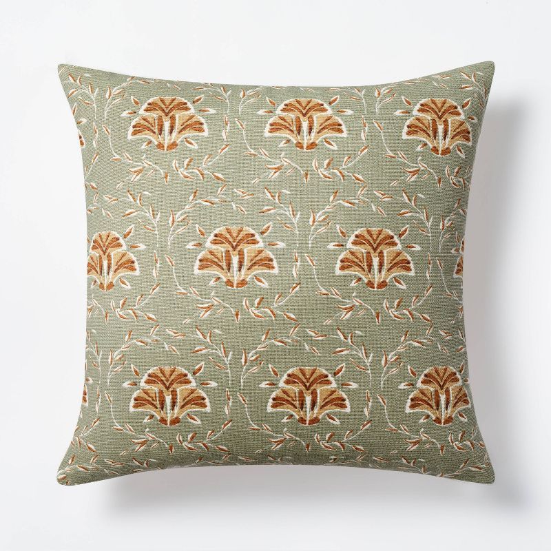 Floral Printed Square Throw Pillow Green/Brown - Threshold™ designed with Studio McGee | Target