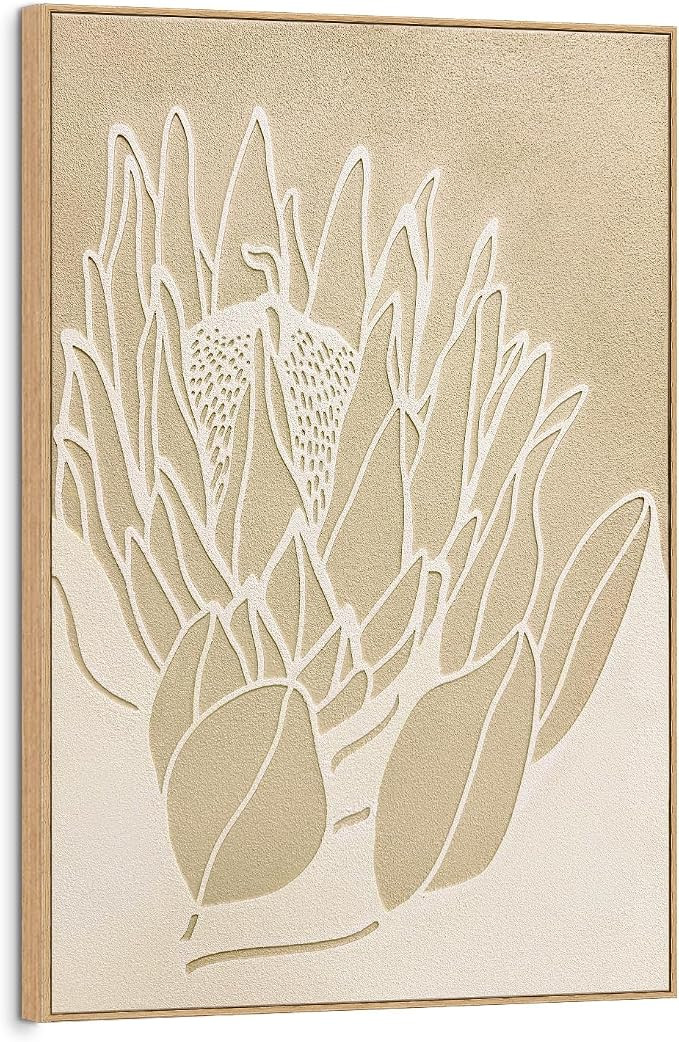 SAFERRYHOME 3D Abstract Botanical Carve Wall Art, Beige, 24"x36" Framed | Large Neutral Flower Sp... | Amazon (US)