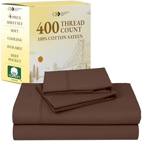 California Design Den Natural 100% Cotton King Size Sheets Set - Soft 400 Thread Count Sateen, De... | Amazon (US)